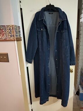 SHEIN Dark Blue Long Denim Trench Coat